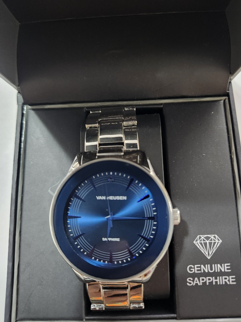 Van Heusen Silver Bracelet Watch with Blue Sunburst Dial